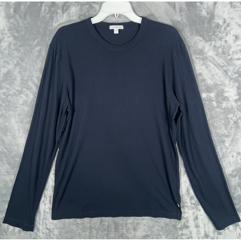 James Perse Long Sleeve Crewneck Shirt Mens Medium 2 Navy Blue Stretch Cotton